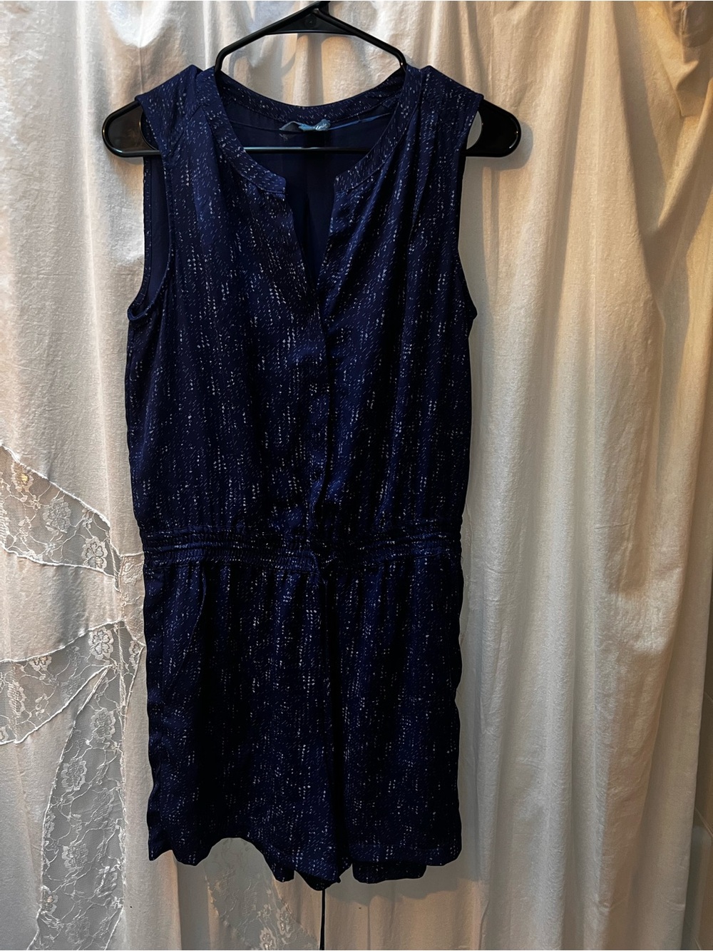 Sleeveless Navy Sparkle Romper with Drawstring Waist